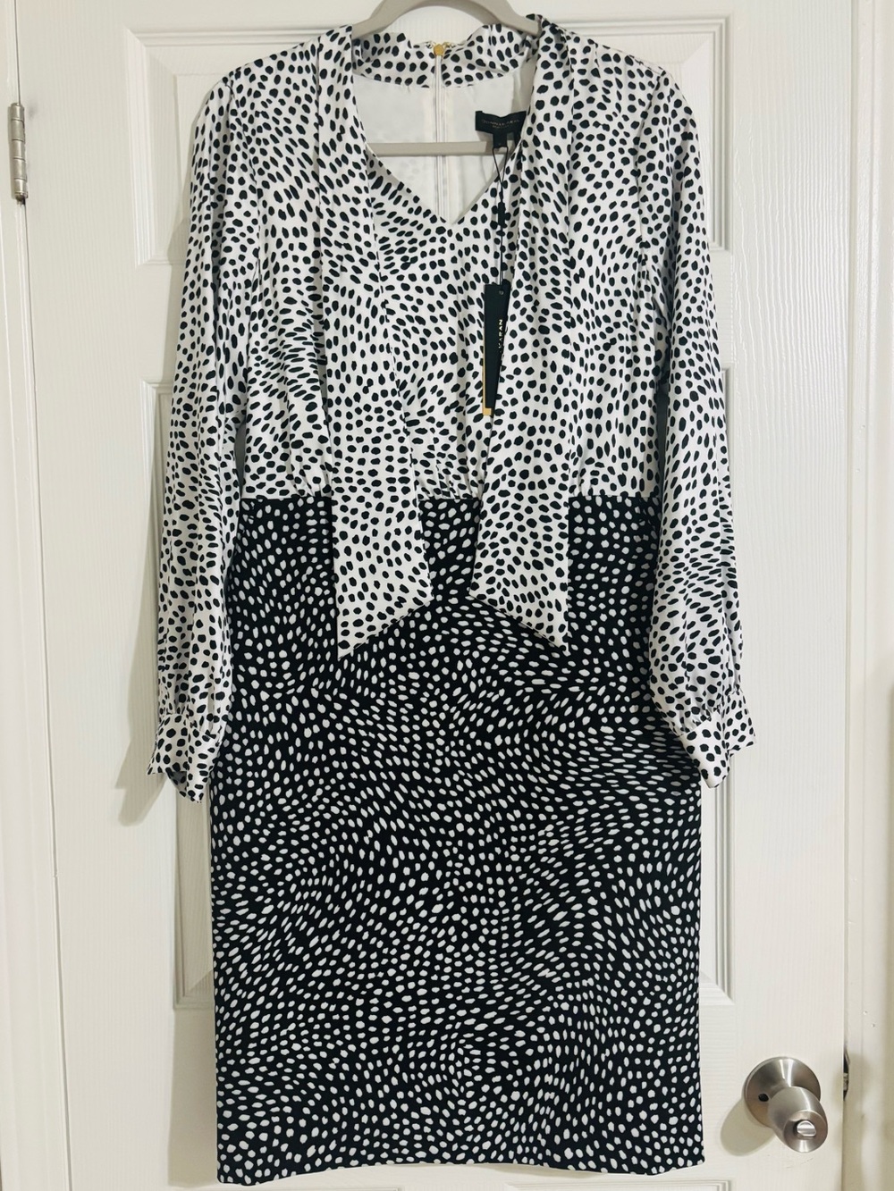 Donna Karan Black and White Dot Midi Dress